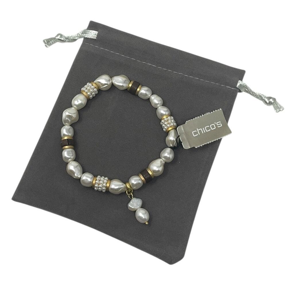 Chico’s Baroque Pearl Stretch Bracelet with Gold & Bronze Accents NEW